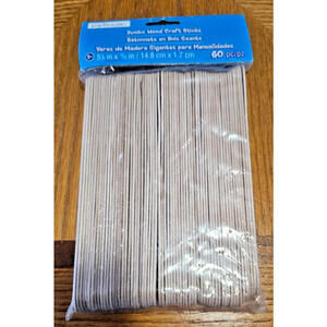 60 Pieces--5 7/8 Inch Jumbo Wooden Craft Sticks--New--Sealed